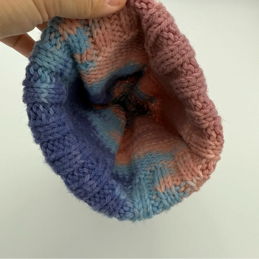 Handmade‎ Toddler Hat (1-2 Yrs) - Knit Pom-Pom Beanie in Pink, Blue & Purple